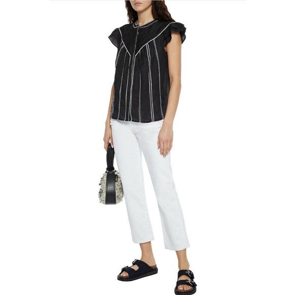 Frame Denim Flutter Sleeve Embroidered Blouse M - Picture 6 of 7